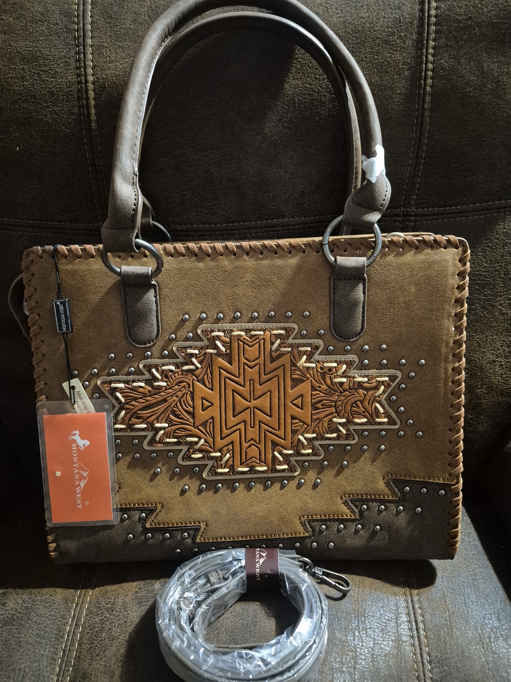 Montana West Brown Western Embossed Tote Bag